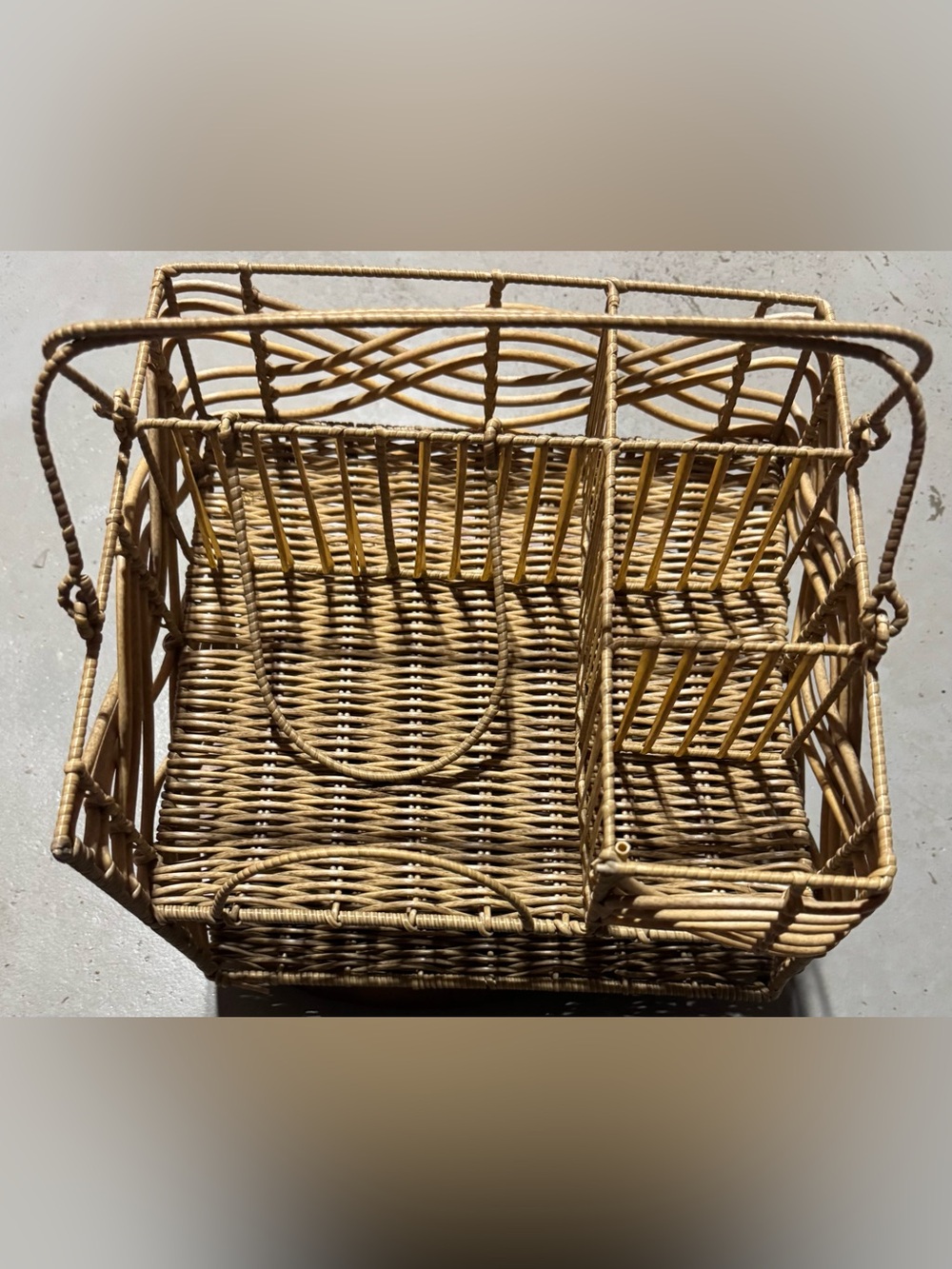 Natural Woven Rattan Organizer Basket with Compartments - Tan